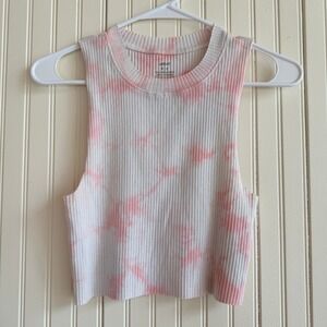 Aerie Pink White Pastel Tie Dye Ribbed Crop Tank Top Sleeveless Soft Girl Casual